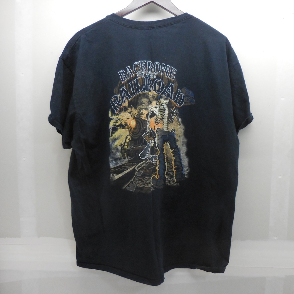 Gildan Ultra Cotton Backbone of the Railroad Skeleton Train Graphic T-Shirt XL